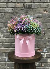Цветочная композиция из Гипсофила и Розы в шляпной коробке в Пойковском