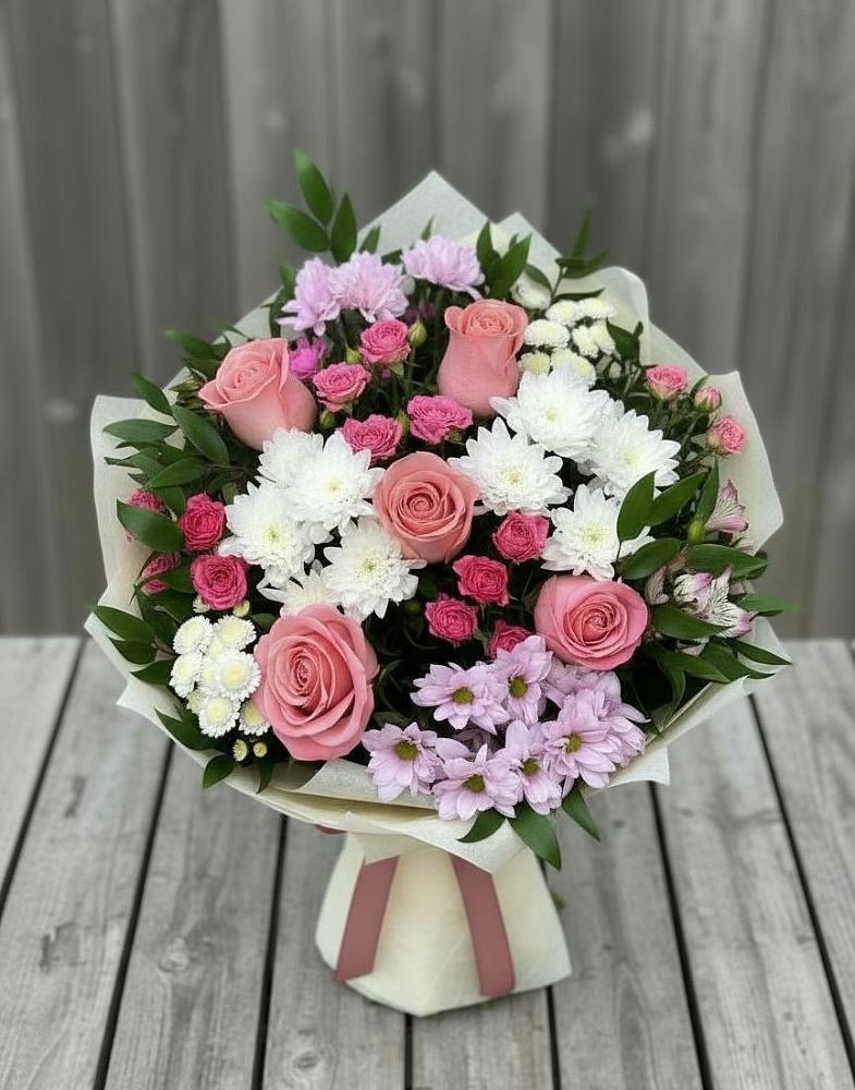 Букет цветов из: Альстромерии, Гвоздики, Розы и Хризантемы в Пойковском