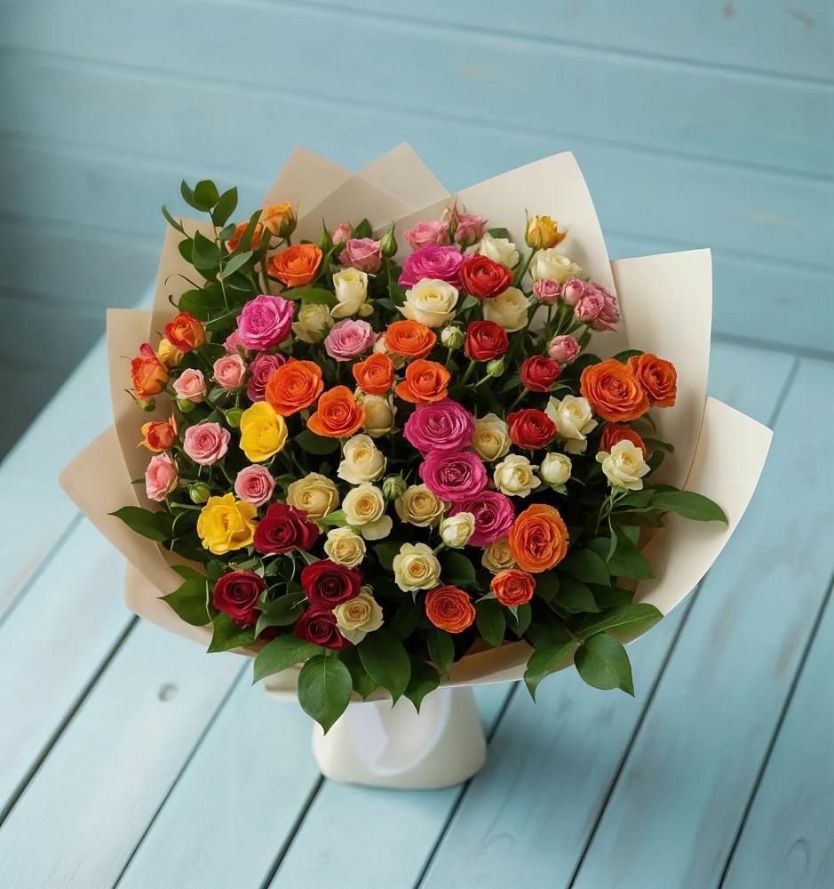 Букет Микс из разноцветных кустовых роз в Пойковском