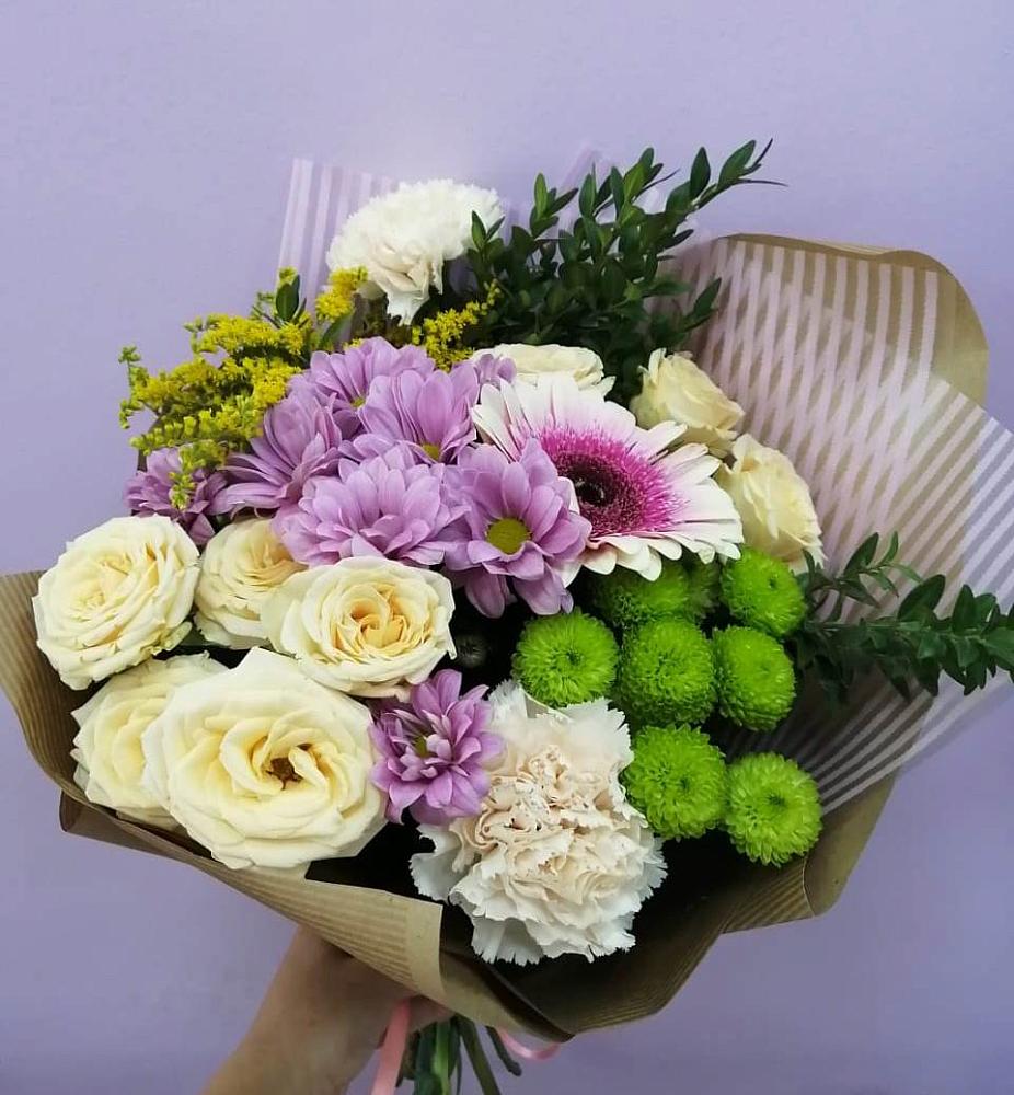 Букет цветов из: Хризантемы, Розы, Гвоздики и Герберы в Пойковском