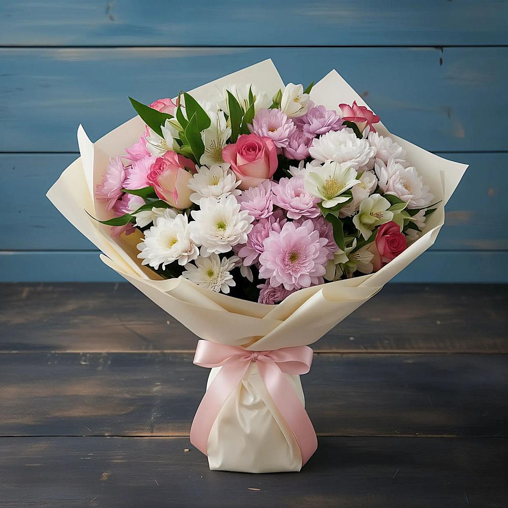 Букет цветов из: Хризантемы, Альстромерии и Розы в Пойковском